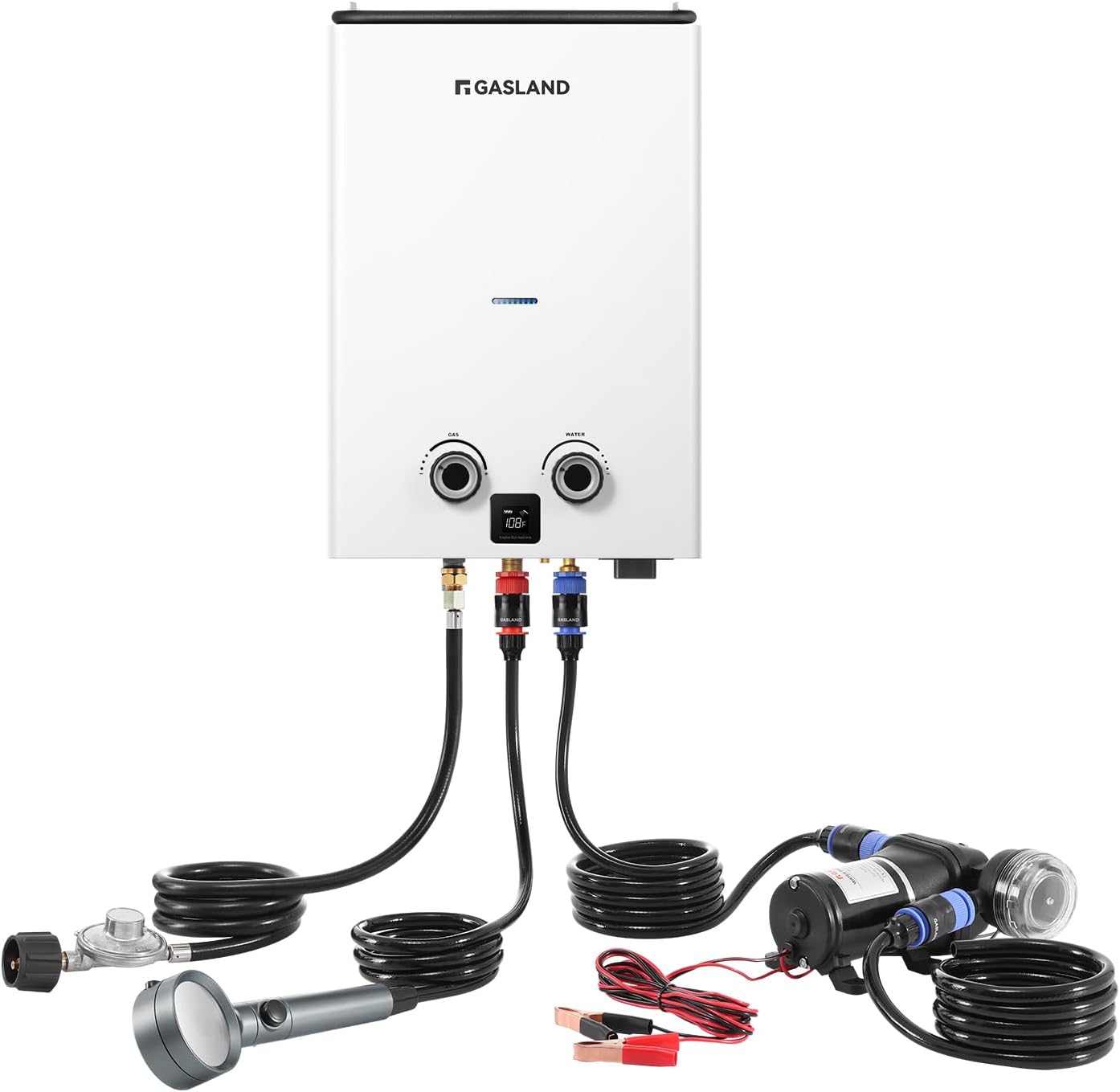 GASLAND Propane Tankless Water Heater G10 PRO, 2.64GPM 10L Propane Outdoor Water heater with Pump & Pipe Strainer for Off Grid