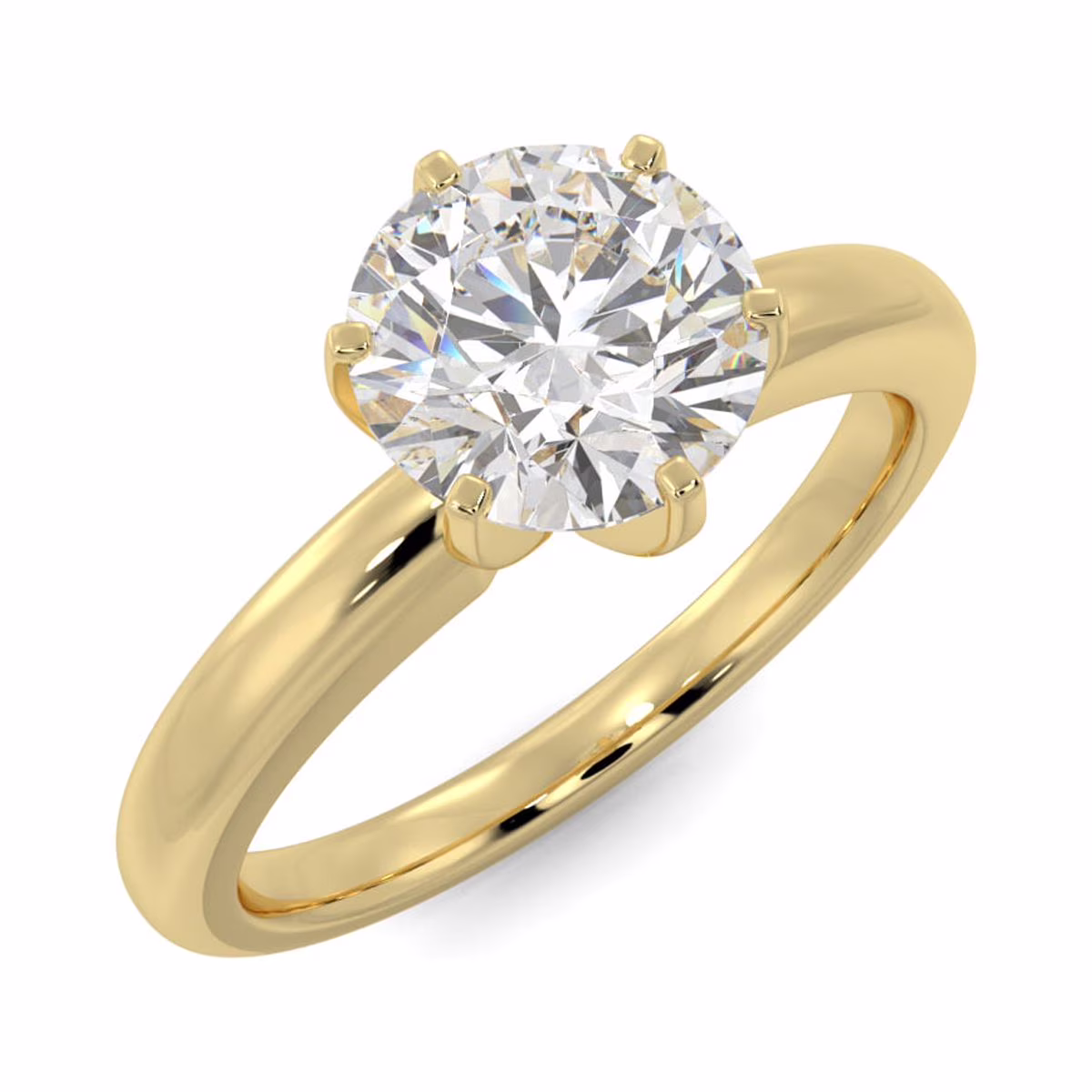 1 Carat Round Brilliant Moissanite Solitaire Engagement Ring in 14k Yellow Gold (G-H, VS, cttw) 6-Prong Size 8 by Beverly Hills Jewelers