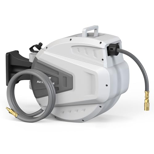 Retractable Air Hose Reel, 3/8 in x 65 Ft Heavy Duty Air Compressor Hose Reel with 180° Swivel Mount