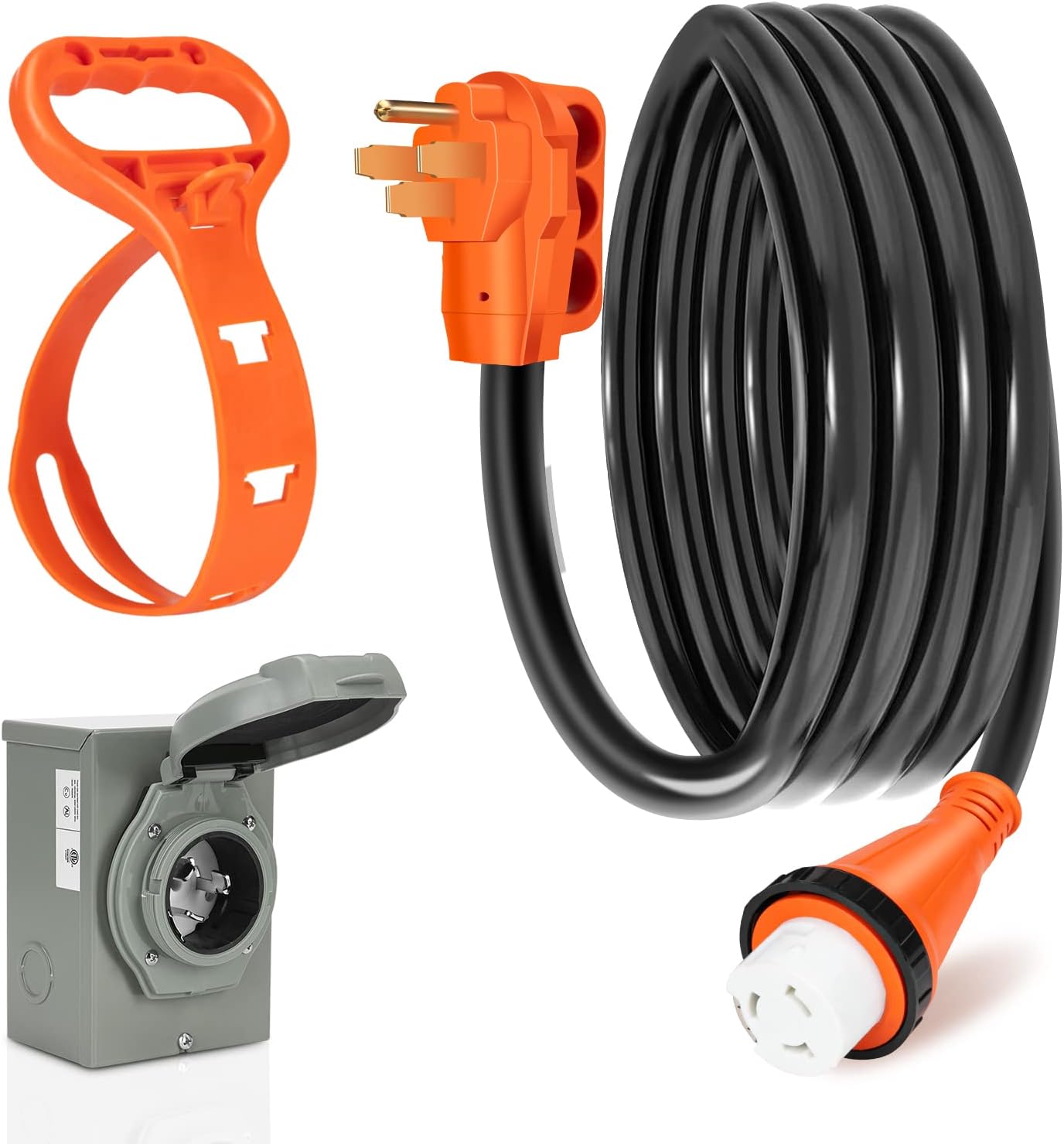 WELLUCK 50 Amp Emergency Power Combo Kit with SS2-50 Inlet Box and 15 FT Power Cord, 50A Generator Power Inlet Box