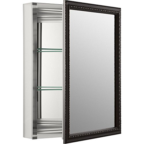 KOHLER 2967-BR1 20" W x 26" H Bathroom Medicine Cabinet with Framed Mirror Door, Recessed or Surface Mount Bathroom Wall Cabinet, Oil-Rubbed Bronze