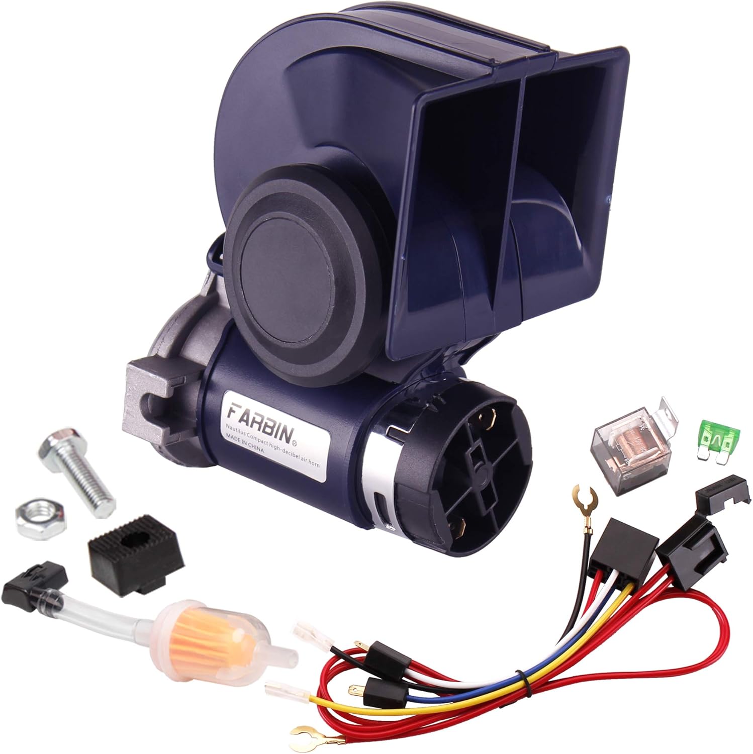 FARBIN Train Horn for Truck 12v 150db Loud Car Horn Snail Air Horn with Relay Harness for Any Vehicles(12V, black horn)