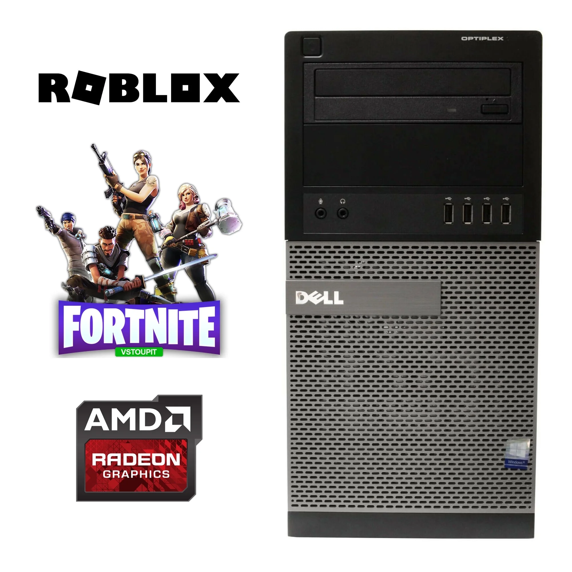 Dell OptiPlex 7010 Gaming Computer PC, Intel i5 Quad Core Gen 3, with Radeon Graphics, 8GB DDR3 RAM, 256GB SSD + 2TB HDD, WiFi, Windows 11 (Used