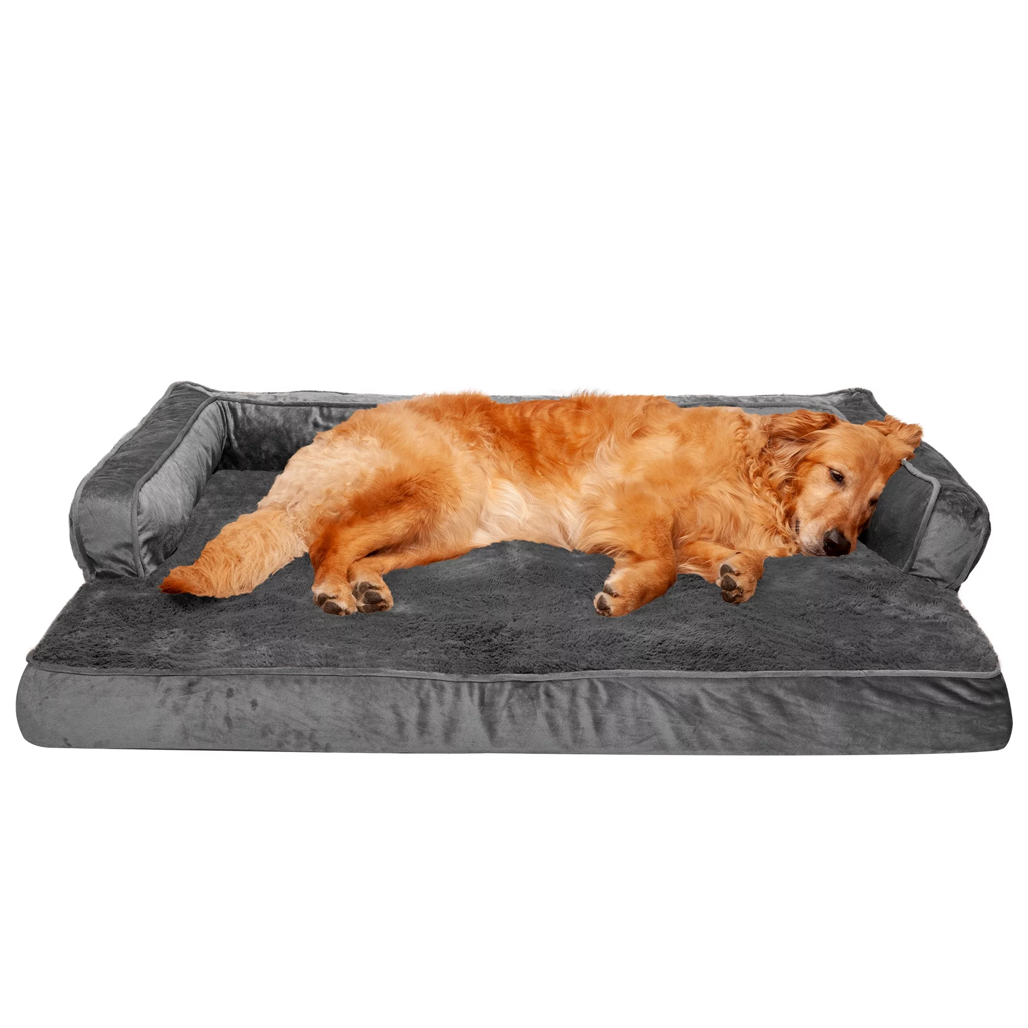 FurHaven Pet Products Plush & Velvet Comfy Couch Orthopedic Sofa-Style Pet Bed for Dogs & Cats - Dark Gray, Jumbo - Curated Treasures Market