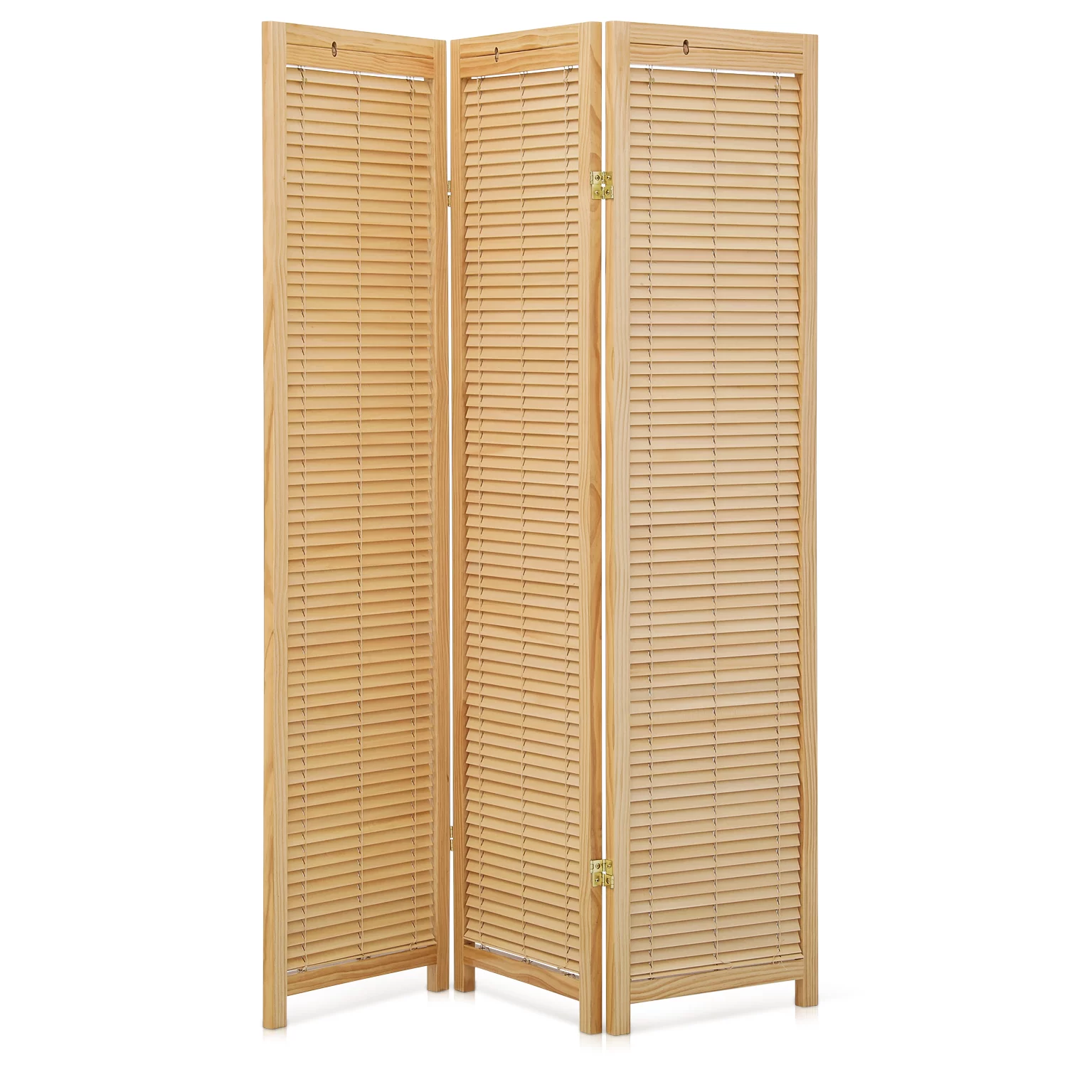 Magshion 5.6 ft Foldable Room Divider, 3 Panel Adjustable Shutter, Wood Portable Privacy Screen for Bedroom Office, Natural