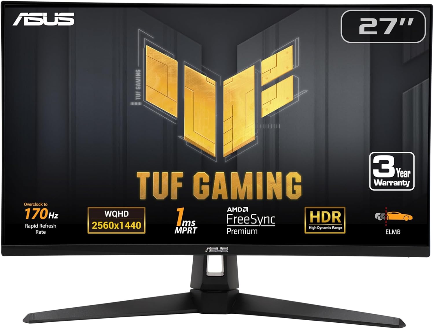 ASUS TUF Gaming 27” 1440P Monitor (VG27AQA1A) - QHD (2560 x 1440), 170Hz (Supports 144Hz), 1ms, Extreme Low Motion Blur, Freesync Premium, Eye Care