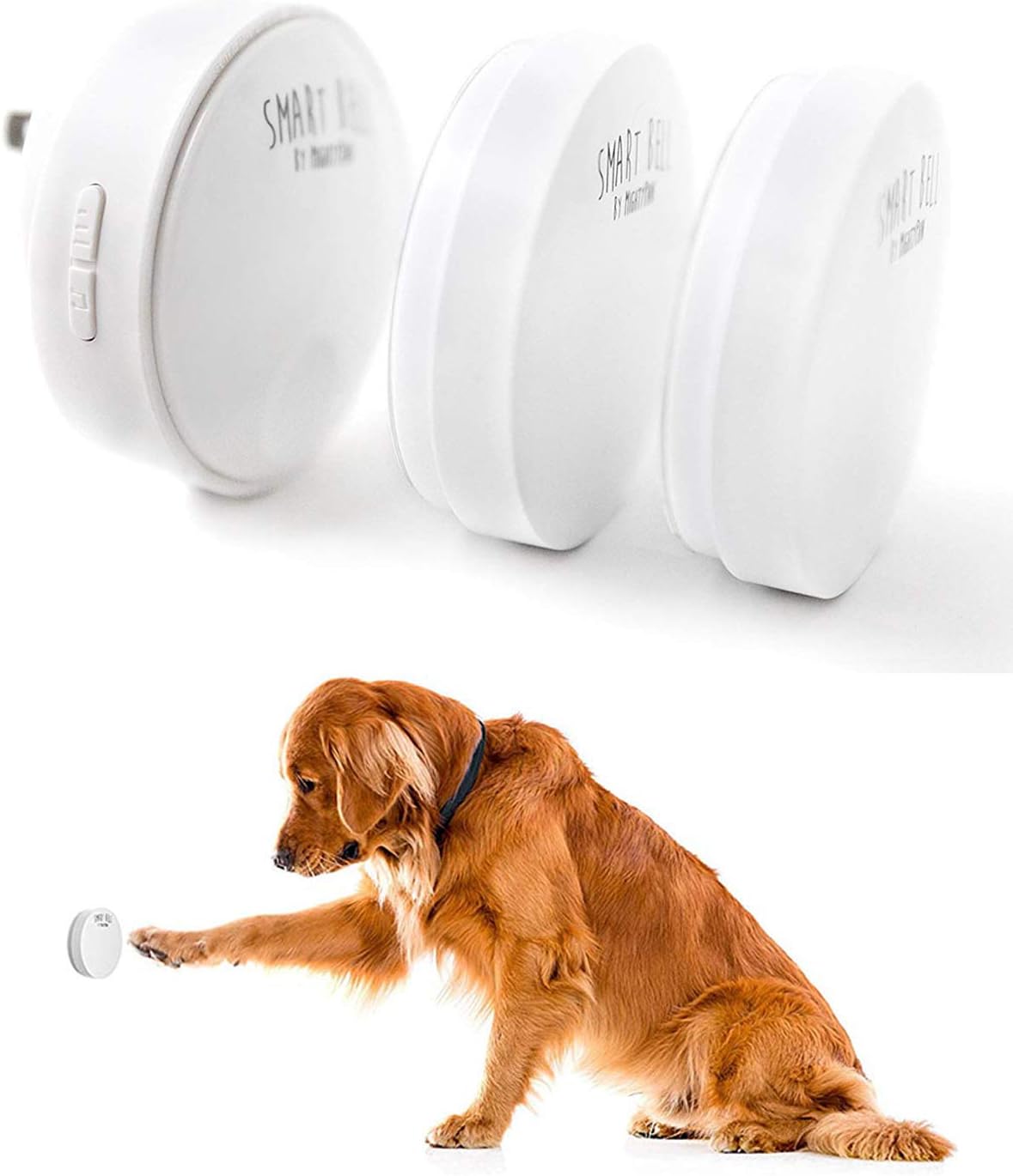 Mighty Paw Smart Bell 2.0, Dog Doorbell for Potty Communication, Super-Light Press Button Door Bell (2 Activators, White) Pack of 2