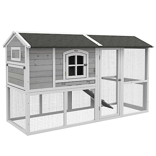 PawHut Chicken Coop, Wooden Chicken Hutch for 4 Chickens with Nesting Box, Removable Tray, Run, Hen House for Outdoor, Backyard, Farm