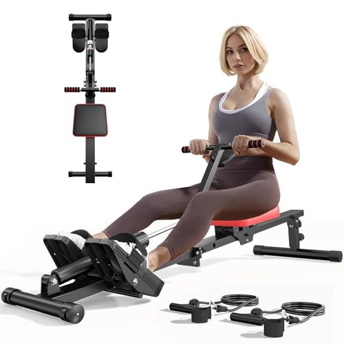 SogesGame Rowing Machine, Rower Machine with 12 Levels of Resistance for Complete Body Workouts, Low-Impact