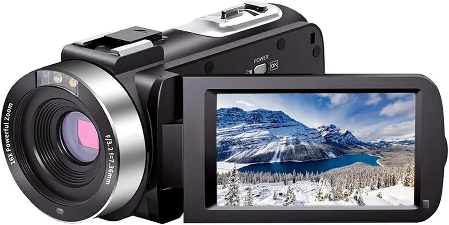 Video Camera Camcorder Full HD 1080P 30FPS 24.0 MP IR Night Vision Vlogging Camera Recorder 3.0 Inch IPS Screen 16X Zoom Camcorders Camera Remote