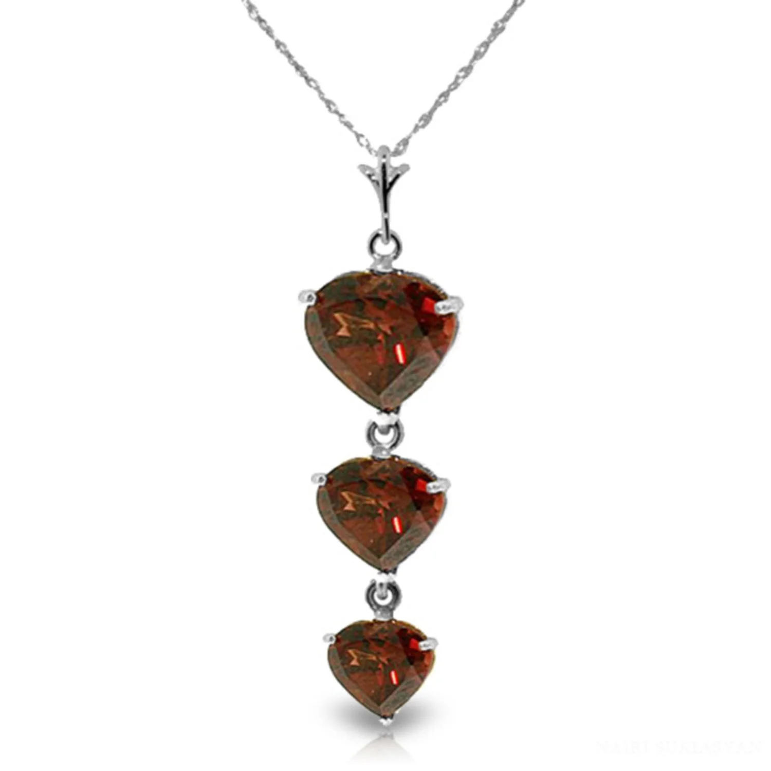 Galaxy Gold 14k 22" Solid White Gold Necklace with Natural Heart-shaped Garnets