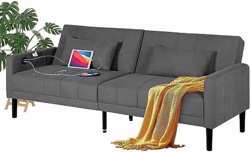 xrboomlife Mid-Century Modern Button Tufted Upholstered Sofa Couch w/ 2 USB Charging Ports  Fabric Love Seats for Small Space  Living Room  Apartment