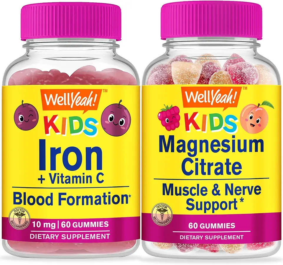 Iron + Vitamin C Kids + Magnesium Citrate Kids, Gummies Bundle - Great Tasting, Vitamin Supplement, Gluten Free, GMO Free, Chewable Gummy
