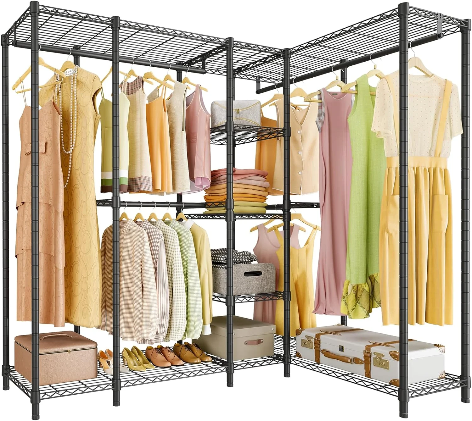 L50 Protable Closet Rack Large Corner Freestanding Wardrobe Closet