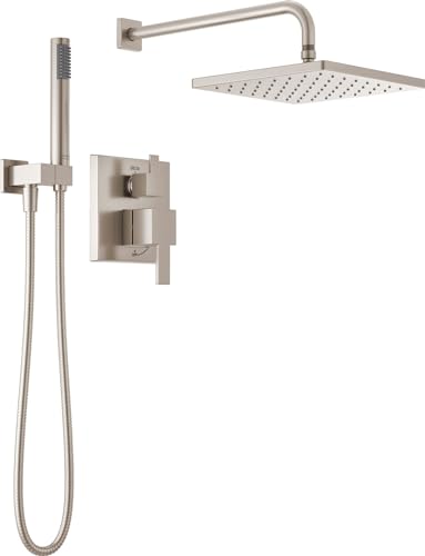 Delta Faucet Modern Raincan 2-Setting Square Shower System Including Rain Shower Head and Handheld Spray