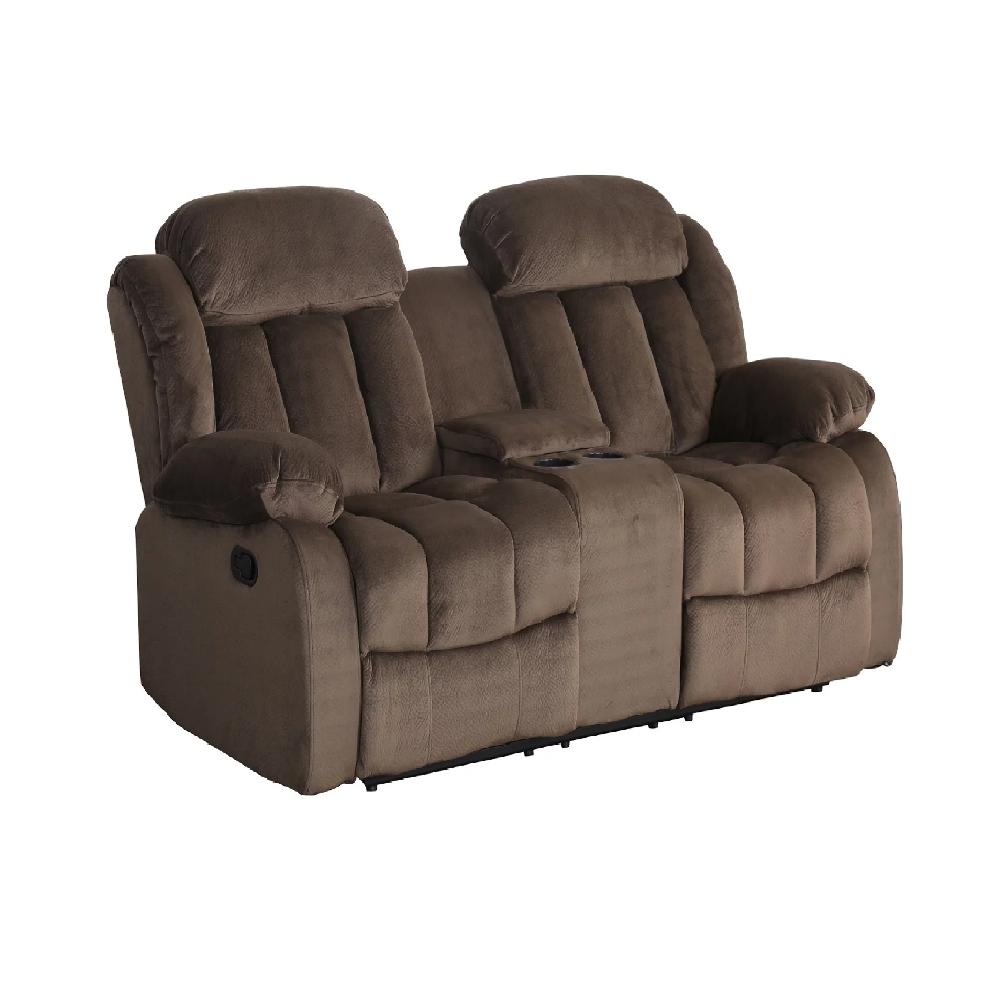 The Hamptons Collection 78” Brown Teddy Bear Microsuede Fabric Reclining Loveseat with Console