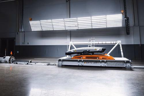 A Thule rooftop carrier is being tested in the Thule test center crash test.