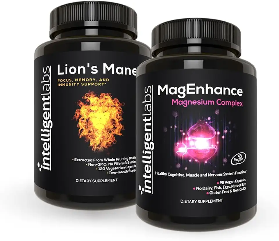 Intelligent Labs 2-in-1 Bundle of MagEnhance Magnesium Supplement (High Absorption Magnesium Glycinate, Threonate