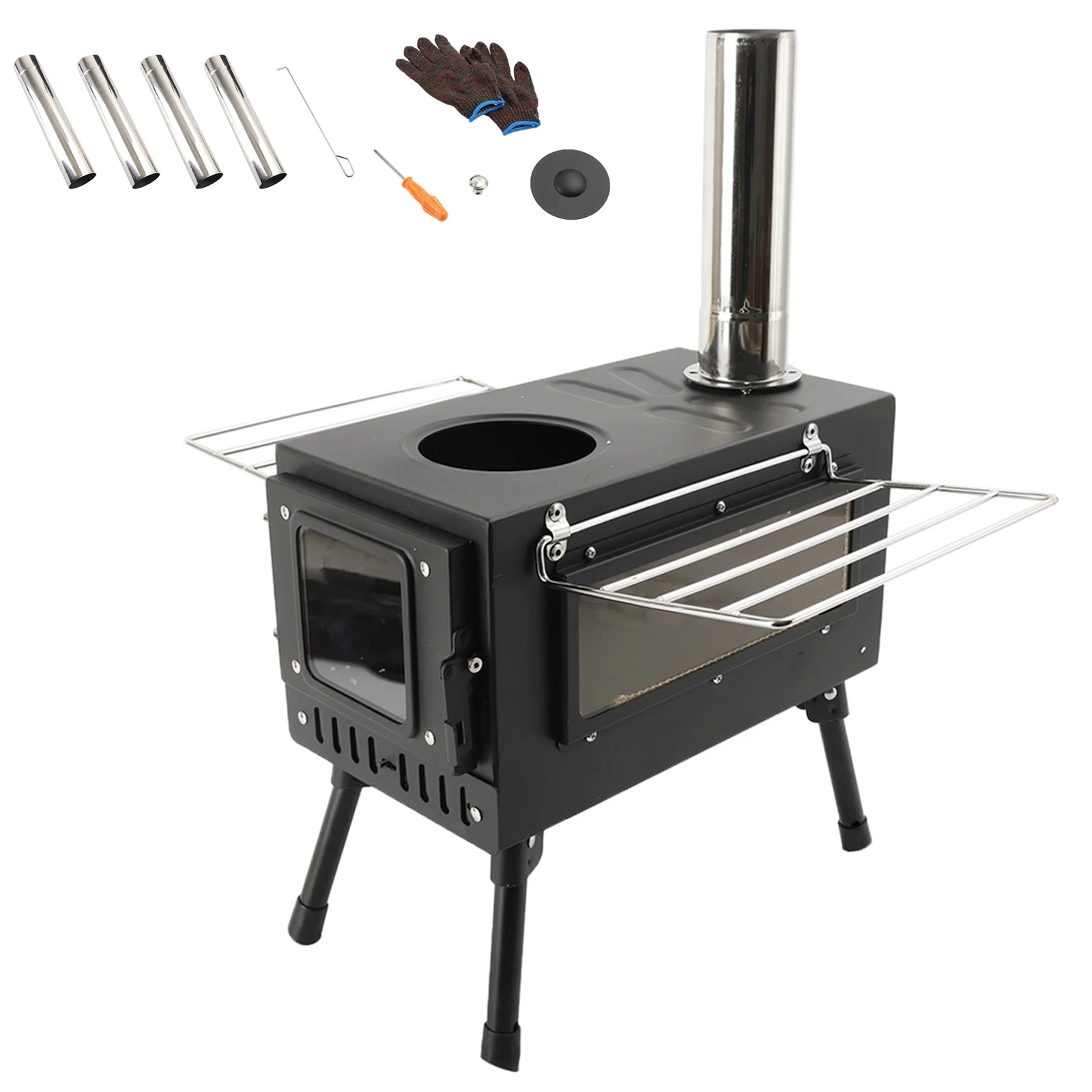 TOPTENG Camping Tent Stove, Large Tent Wood Stove with Window and 6 Chimney Pipe