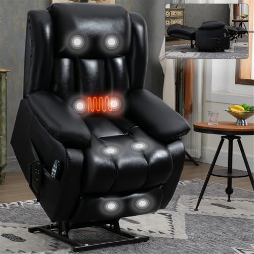 Dual Motor Infinite Position Electric Power Lift Recliner Chair with 8-Point Vibration Massage, Lumbar Heating, and Genuine Leather Upholstery