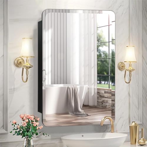 White Medicine Cabinet Mirror for Bathroom, 16x29 Inch Recessed Medicine Cabinet or Surface Mount