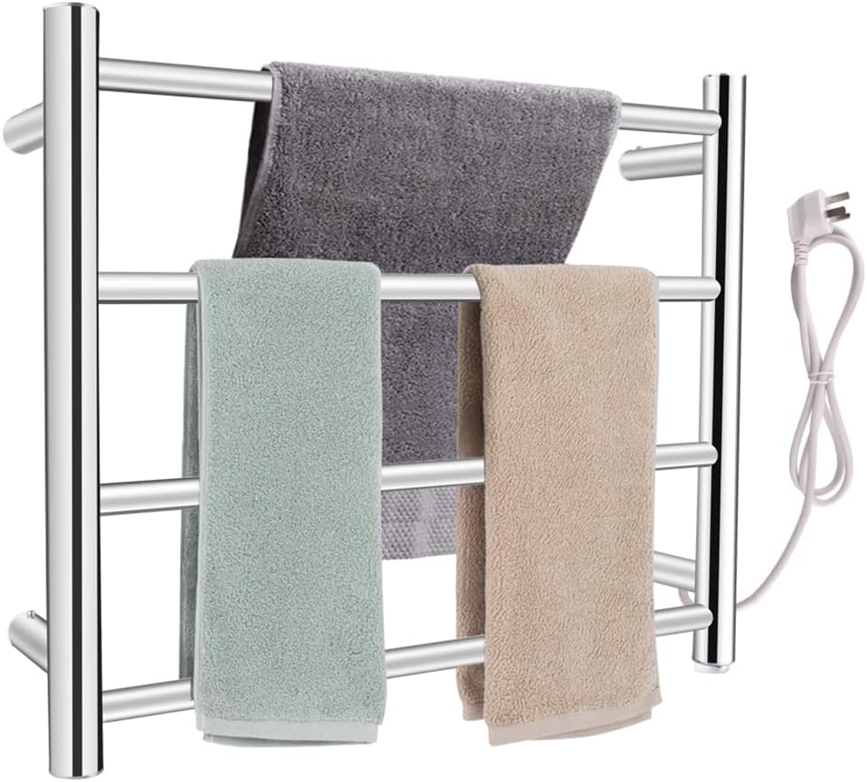 PELOEMNS Heated Towel Rack, Towel Warmer Rack Wall Mounted, Stainless Steel Wall Mounted Towel Drying Rack Round Tube