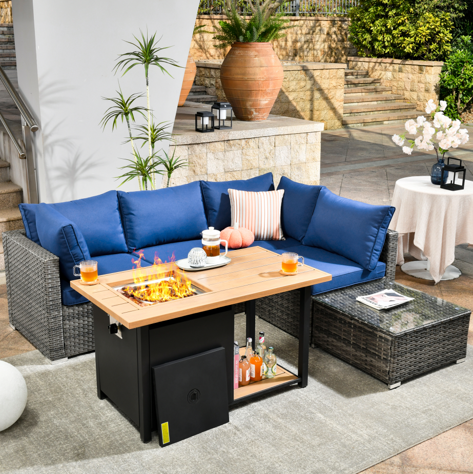 Vcatnet 6 Pieces Outdoor Patio Furniture Sectional Sofa All-weather Conversation Set with Fire Pit Table and Coffee Table for Garden,Poolside