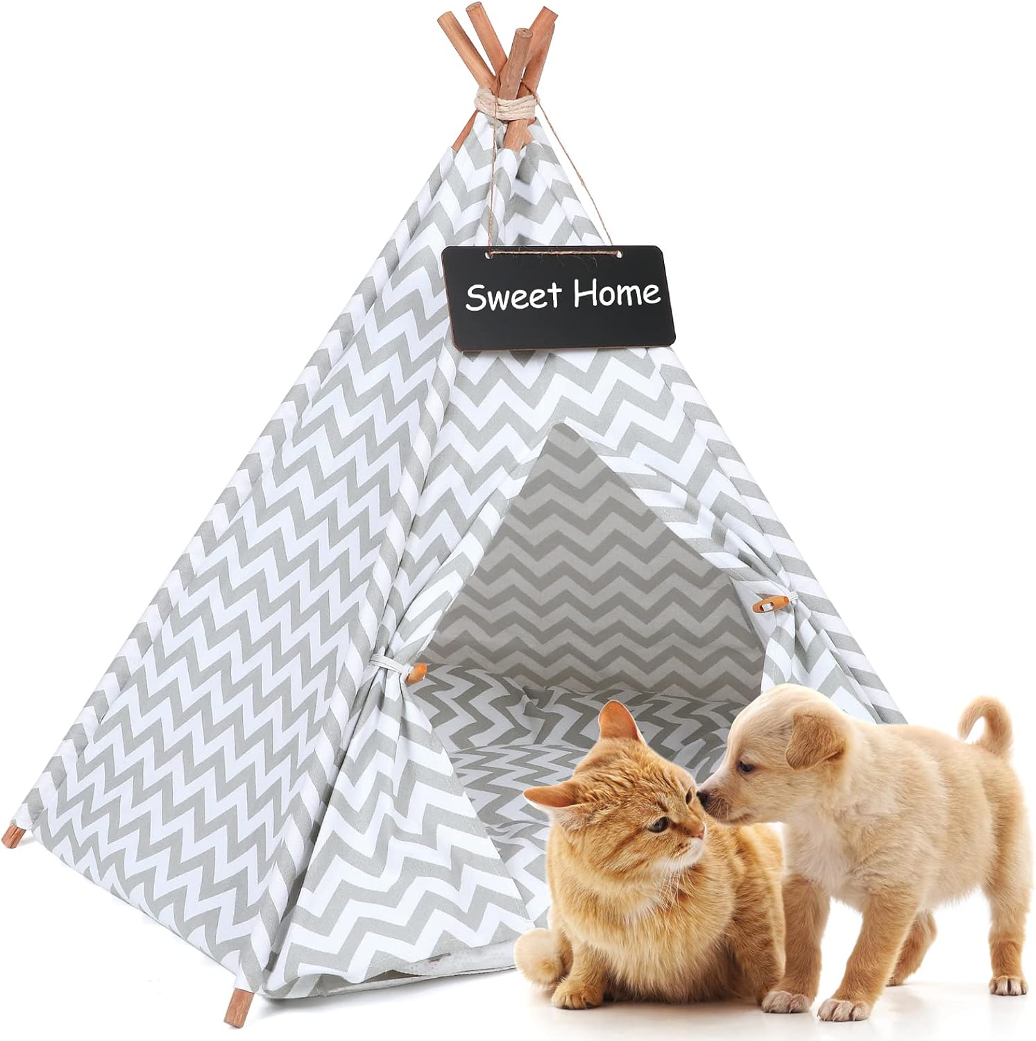 Dog Cat Teepee Tent, Pet Teepee Tent for Dogs and Cats, Dog Cat Bed House for Small Medium Cats and Dogs with Cushion