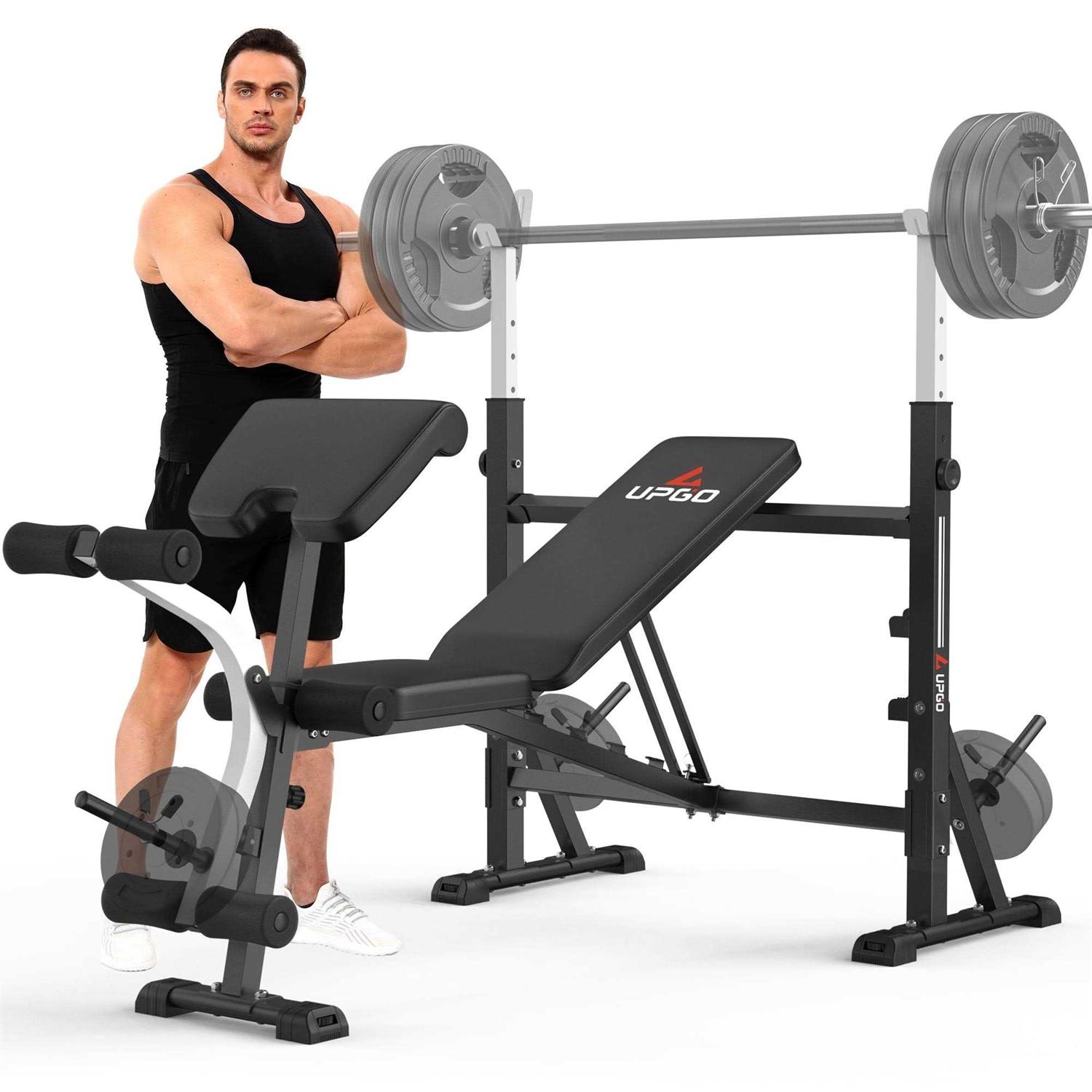 UPGO Standard Weight Bench Bench Press Set with Preacher Curl Pad and Leg Developer for Home Gym Full-Body Workout 900lbs Max Weight