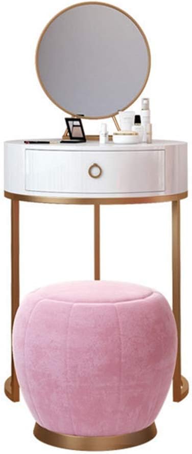 Vanity Table Set Compact Dressing Table Vanity Desk with Flip Up Mirror and Stool – Space Saving Design (Mirror+Dressing Stool) (Color : Pink) (Pink)