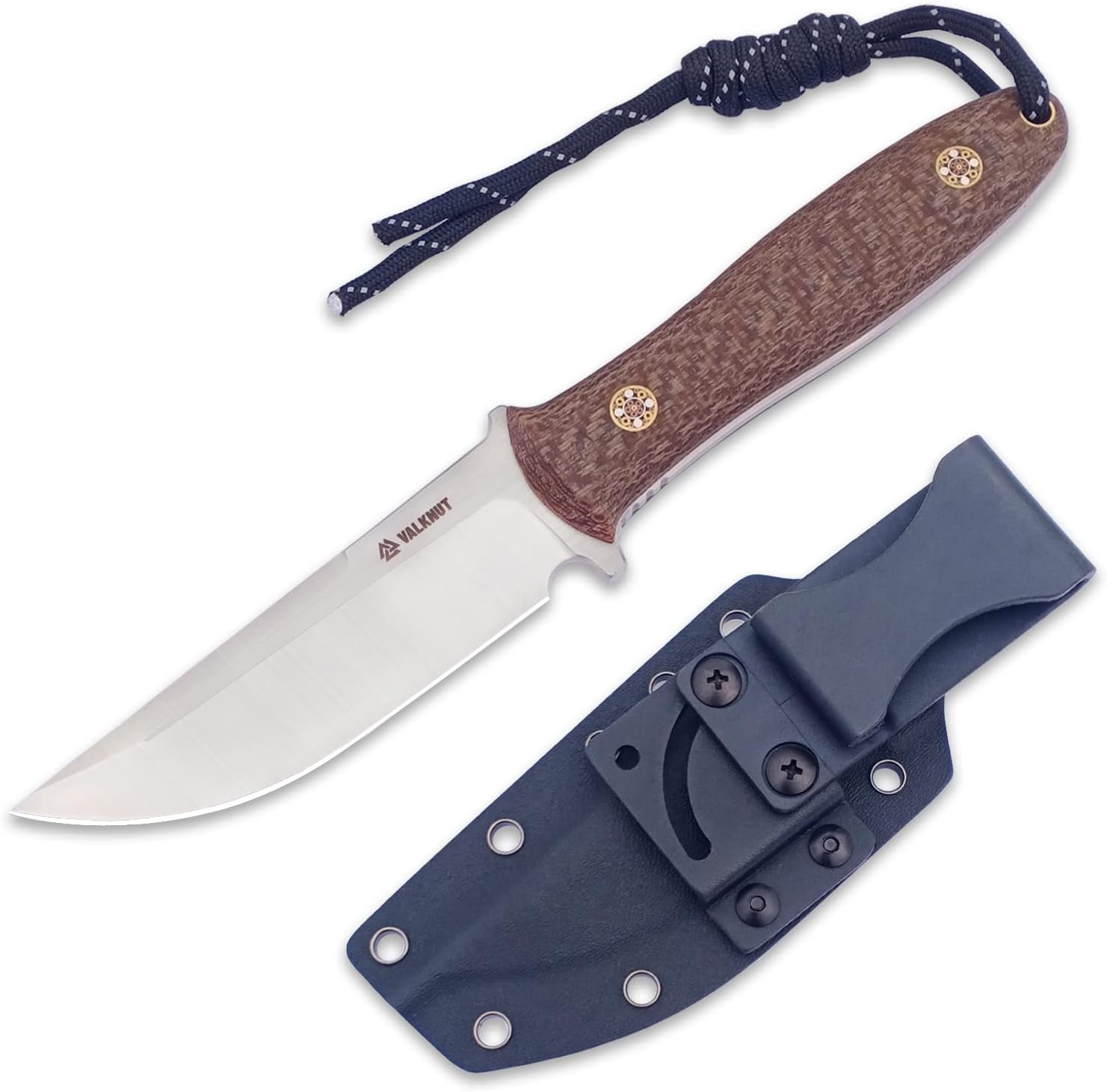 Fixed Blade Knife, VALKNUT D2 Steel Blade Full Tang Knives for Hunting Survival Bushcraft, 4'039