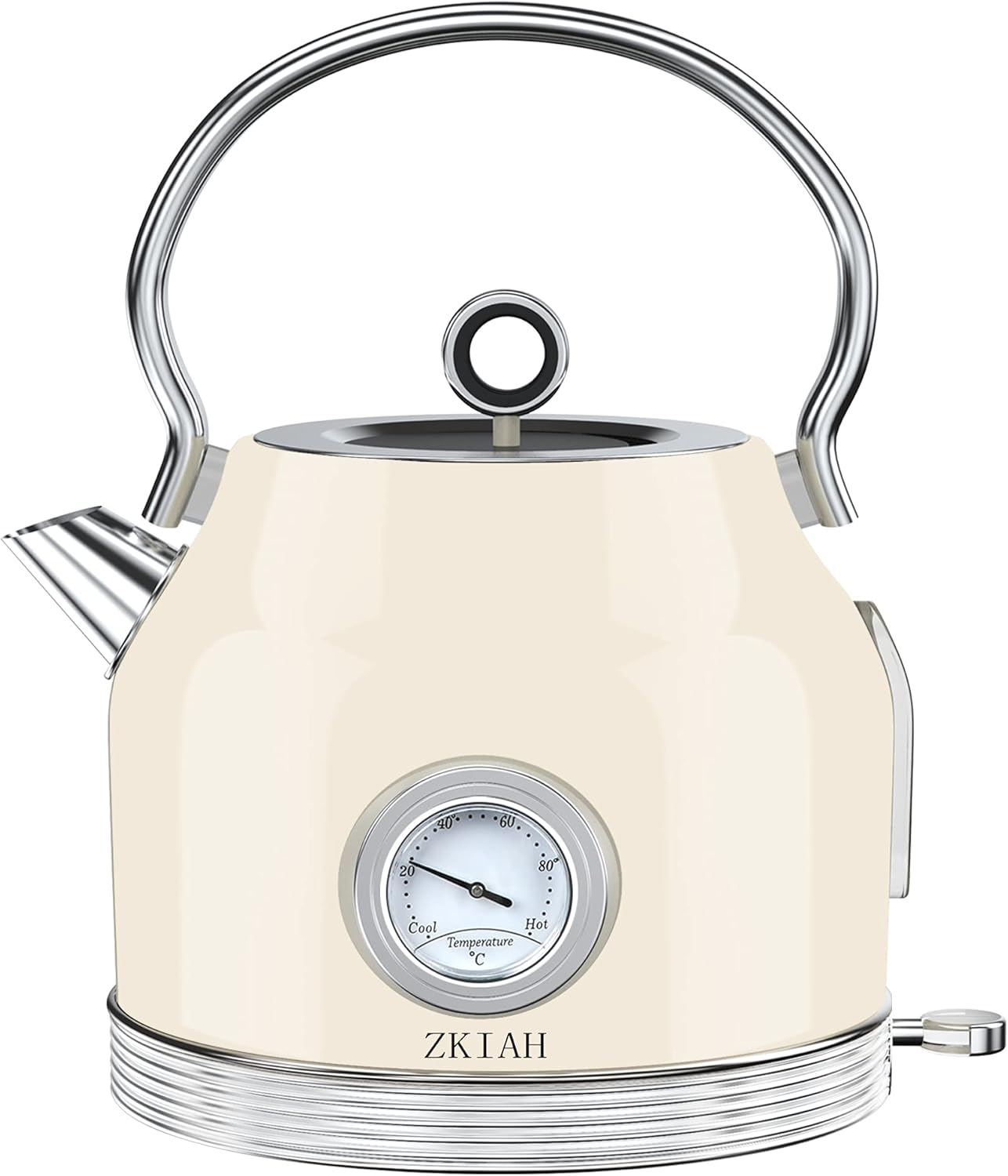 Electric Kettle Stainless Steel, Retro Water Boiler with Filter Thermometer Water Level Indicator LED Switch