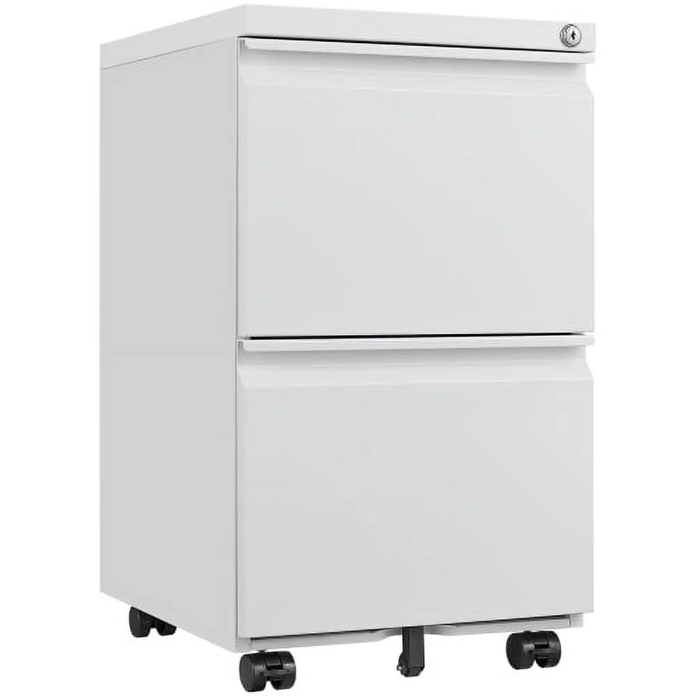 Metal 2 Drawer Mobile File Cabinet with Lock, Under Desk Office Steel Filing Cabinet, 25.6''H Legal/Letter Size Files Storage Cabinet,Black
