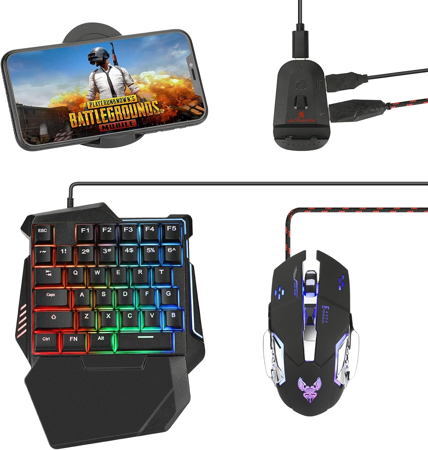 One Hand Gaming Keyboard and Mouse Combo, Laelr 35 Keys PUBG Keycap Version Wired Mechanical RGB LED Backlit Half Keyboard, Support Wrist Rest