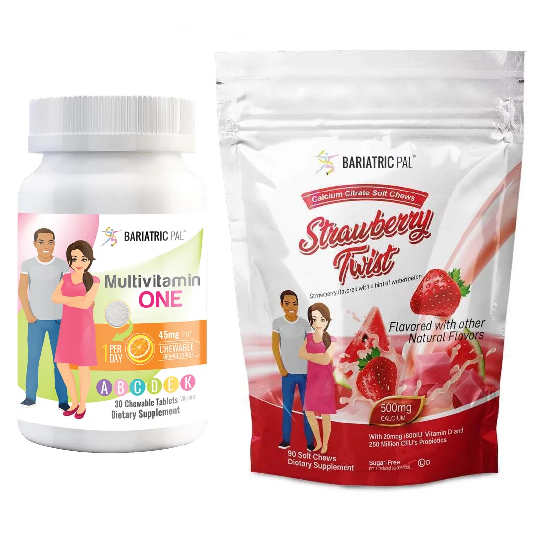 Gastric Bypass Complete Vitamin Pack - Chewables Size: 1-Month Supply, BariatricPal Multivitamin ONE: Orange Citrus Chewable with 45mg Iron