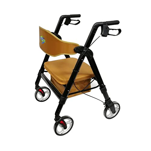 HEALTHLINE Heavy Duty Rollator Walker with Seat - Extra Wide Alluminium Folding Rolling Walkers 450LB with Wide Basket & Padded Seat