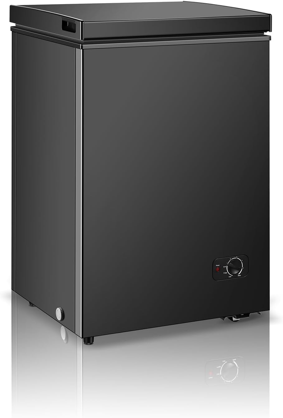 Chest Freezer 3.5 Cu.Ft Small Deep Freezer with Adjustable Temperature,Top Door,Energy Saving,Freestanding Compact Mini Freezer with Removable Basket
