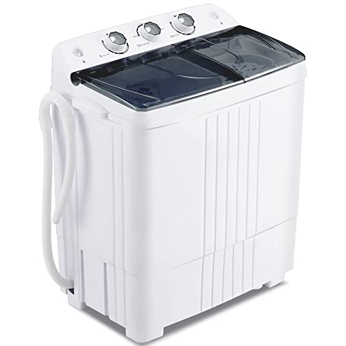 Homguava Portable Washer Machine Mini Compact Twin Tub Washing Machine Washer and Dryer Combo Laundry 2 In 1 Compact Washer Built-in Gravity Drain