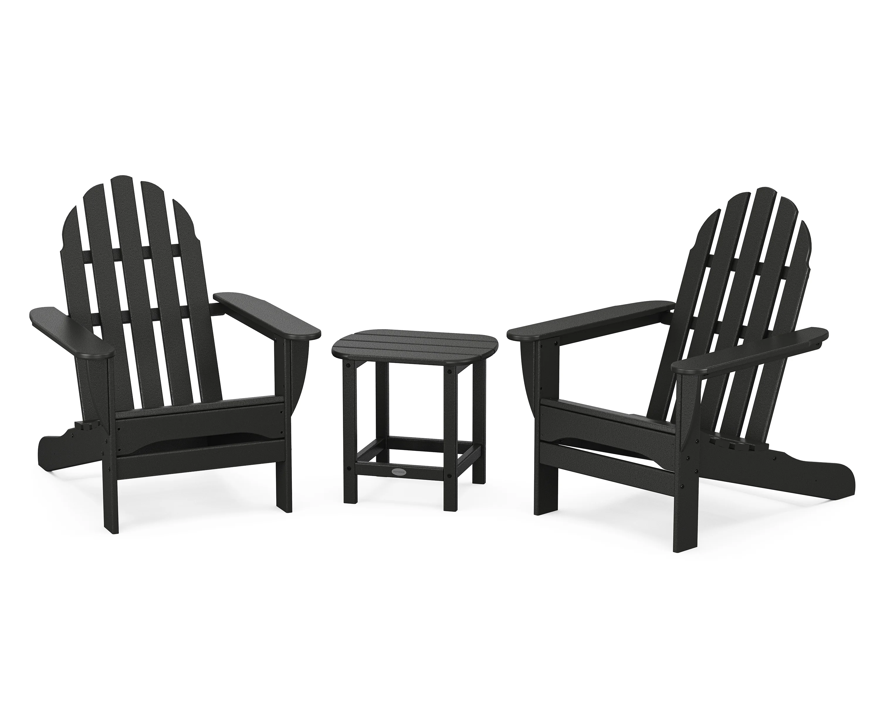 POLYWOOD Classic Adirondack 3-Piece Set with South Beach 18" Side Table in Black