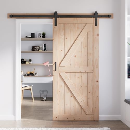 FREDBECK 48in x 80in Sliding Wood Barn Door with 8FT Barn Door Hardware Kit Included K Shape Solid Spruce Panel Sliding Door Double Surfaces Need to
