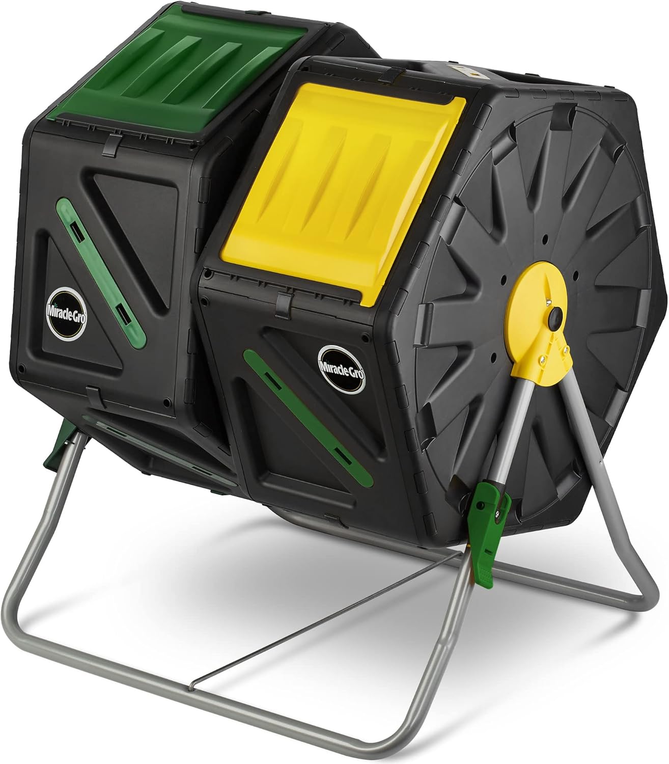 Dual Chamber Compost Tumbler – Easy-Turn, Fast-Working System – All-Season, Heavy-Duty, High Volume Composter with 2 Sliding Doors
