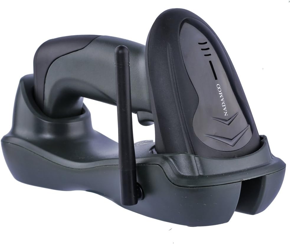 NADAMOO Wireless Barcode Scanner with Cradle, 2D Cordless Bar Code Reader 400m Transmission Distance CMOS Imager Read 1D, 2D, QR Code, Data Matrix
