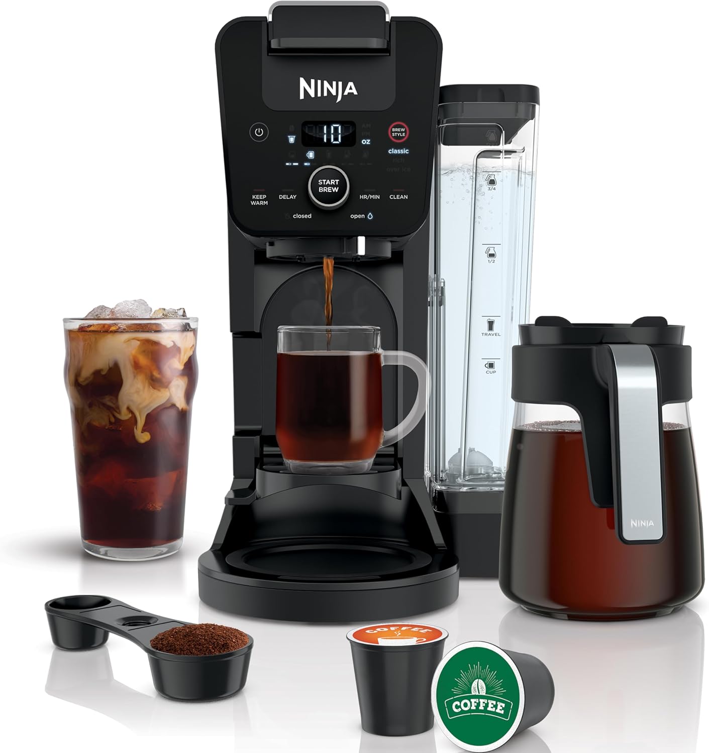Ninja CFP201 DualBrew System 12-Cup Coffee Maker, Single-Serve for Grounds & K-Cup Pod Compatible, 3 Brew Styles, 60-oz. Water Reservoir & Carafe