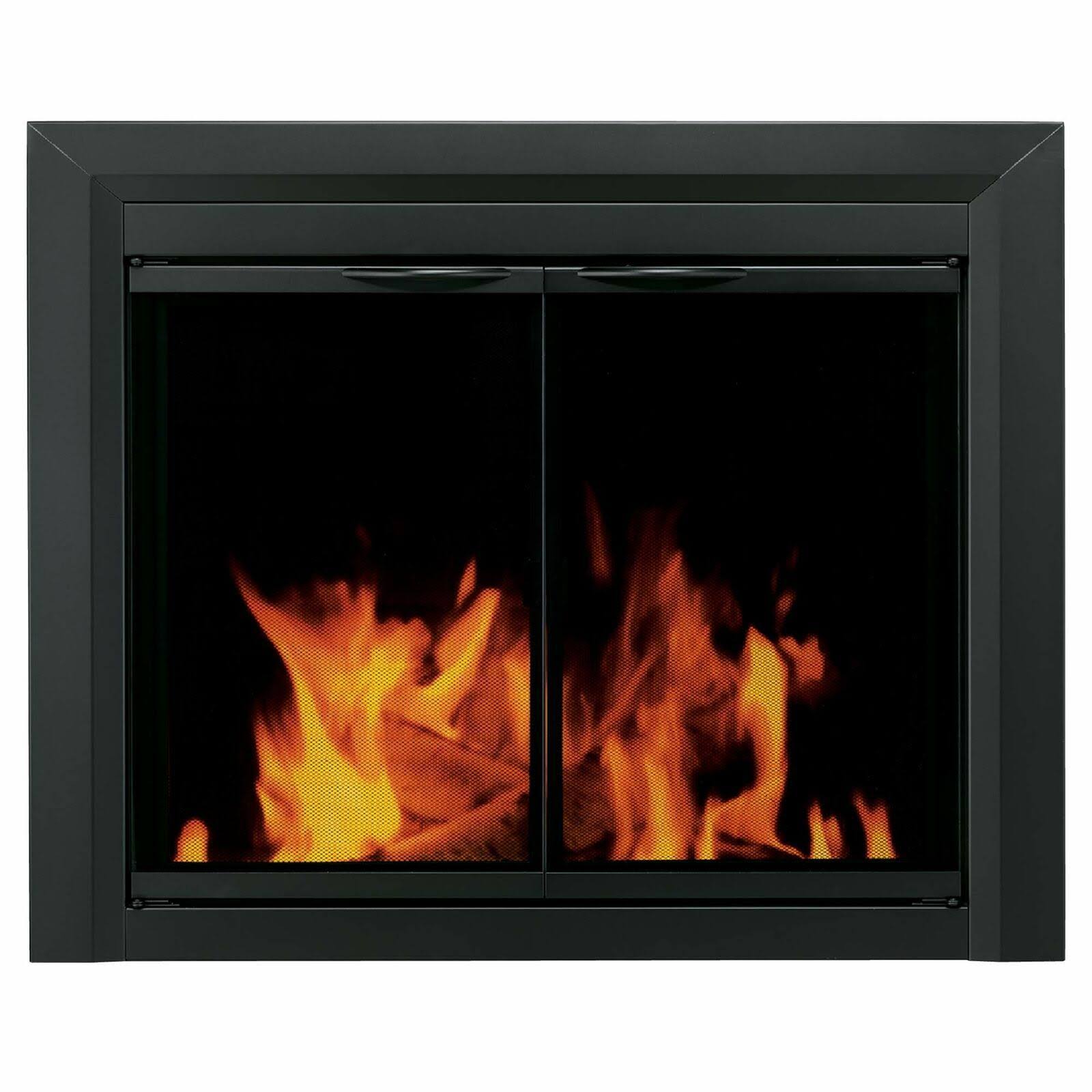 Pleasant Hearth Carlisle Medium Black Cabinet Style Glass Fireplace Doors