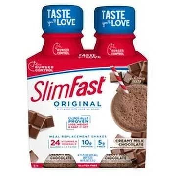 SlimFast Original Creamy Milk Chocolate Meal Replacement Shakes, 4 count, 11 fl oz (Pack of 48) - Curated Treasures Market
