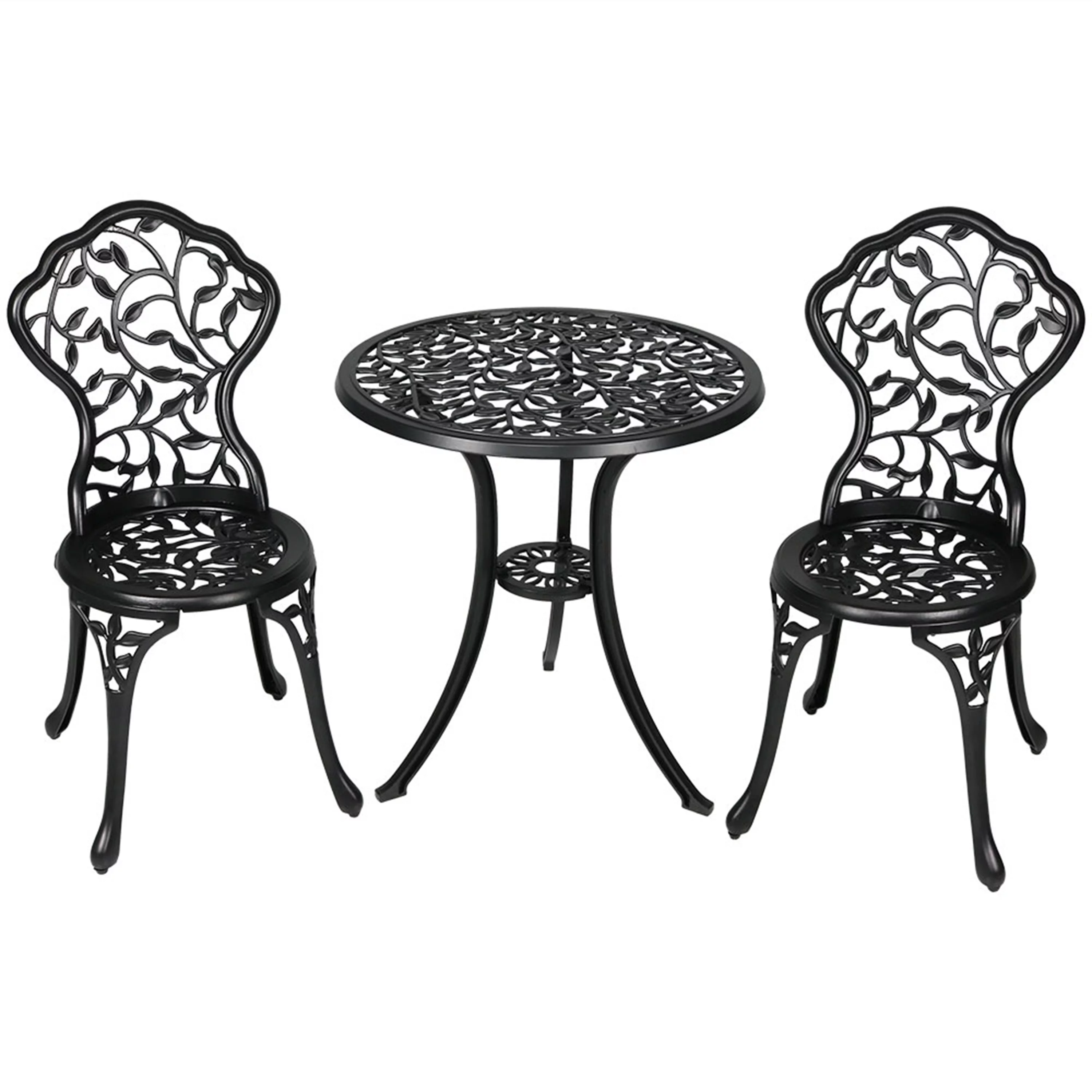 Sunnydaze Floral Design Cast Aluminum Outdoor Patio Bistro Set, Black, 3pc