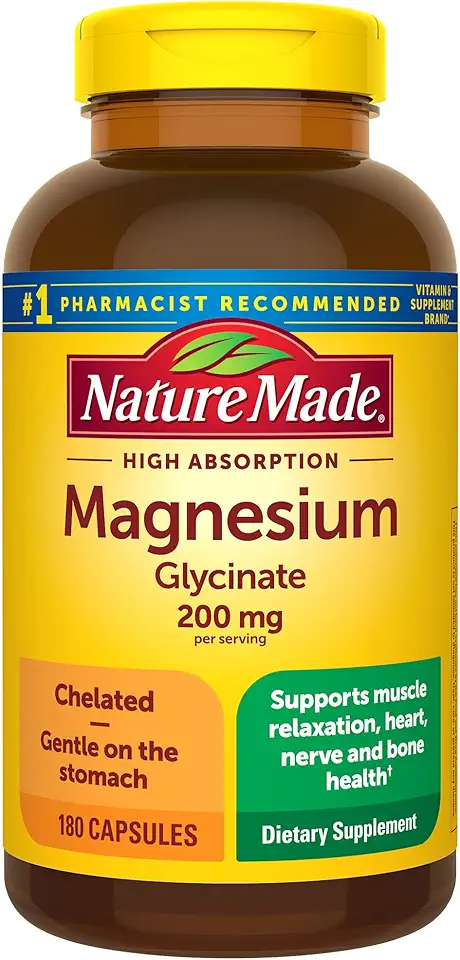 Nature Made Magnesium Glycinate 200 mg per serving, Magnesium Supplement for Muscle, Heart, Nerve and Bone Support