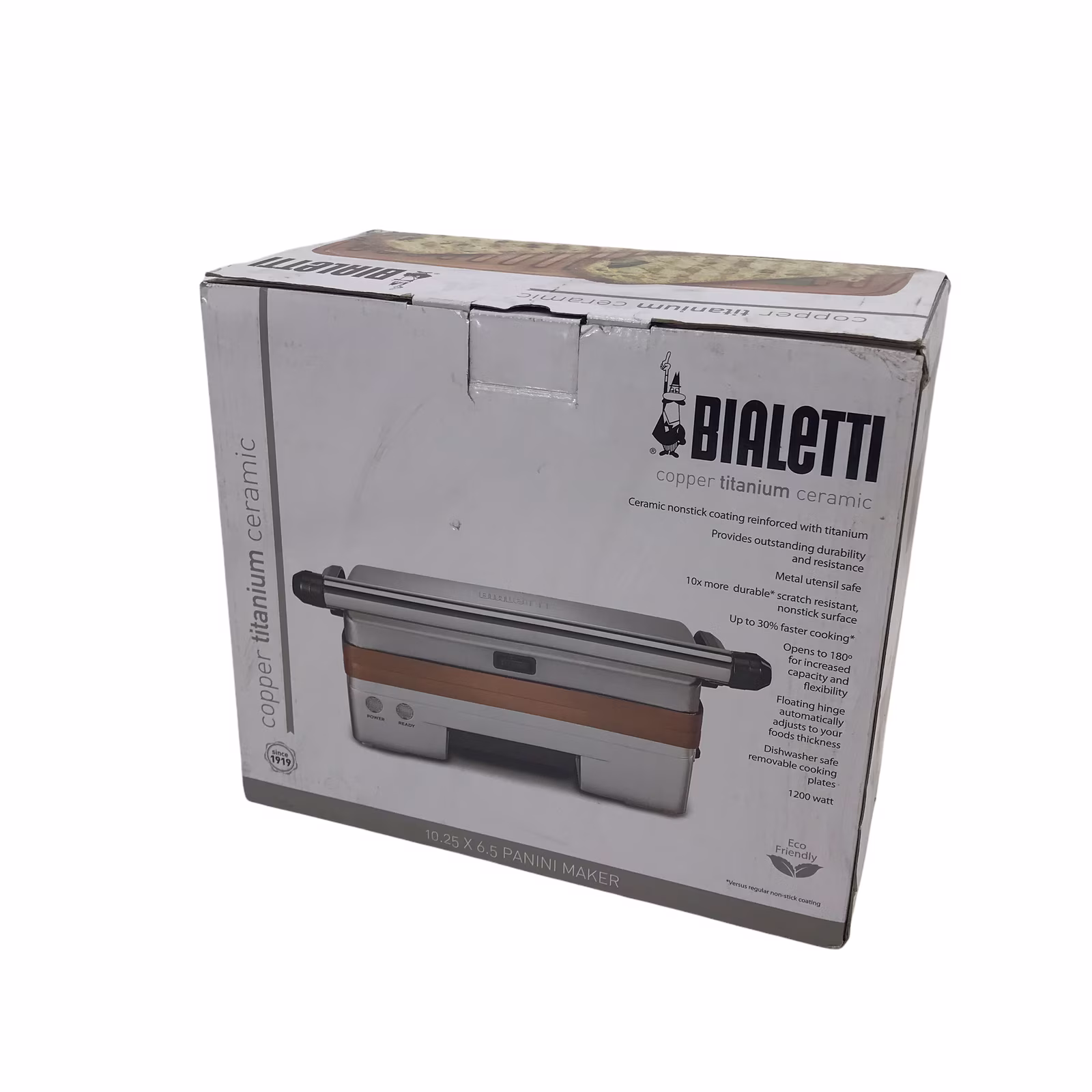 Bialetti Copper Titanium Ceramic Panini Maker TSK-2972AG 1200 Watts #DN0658 Open Box