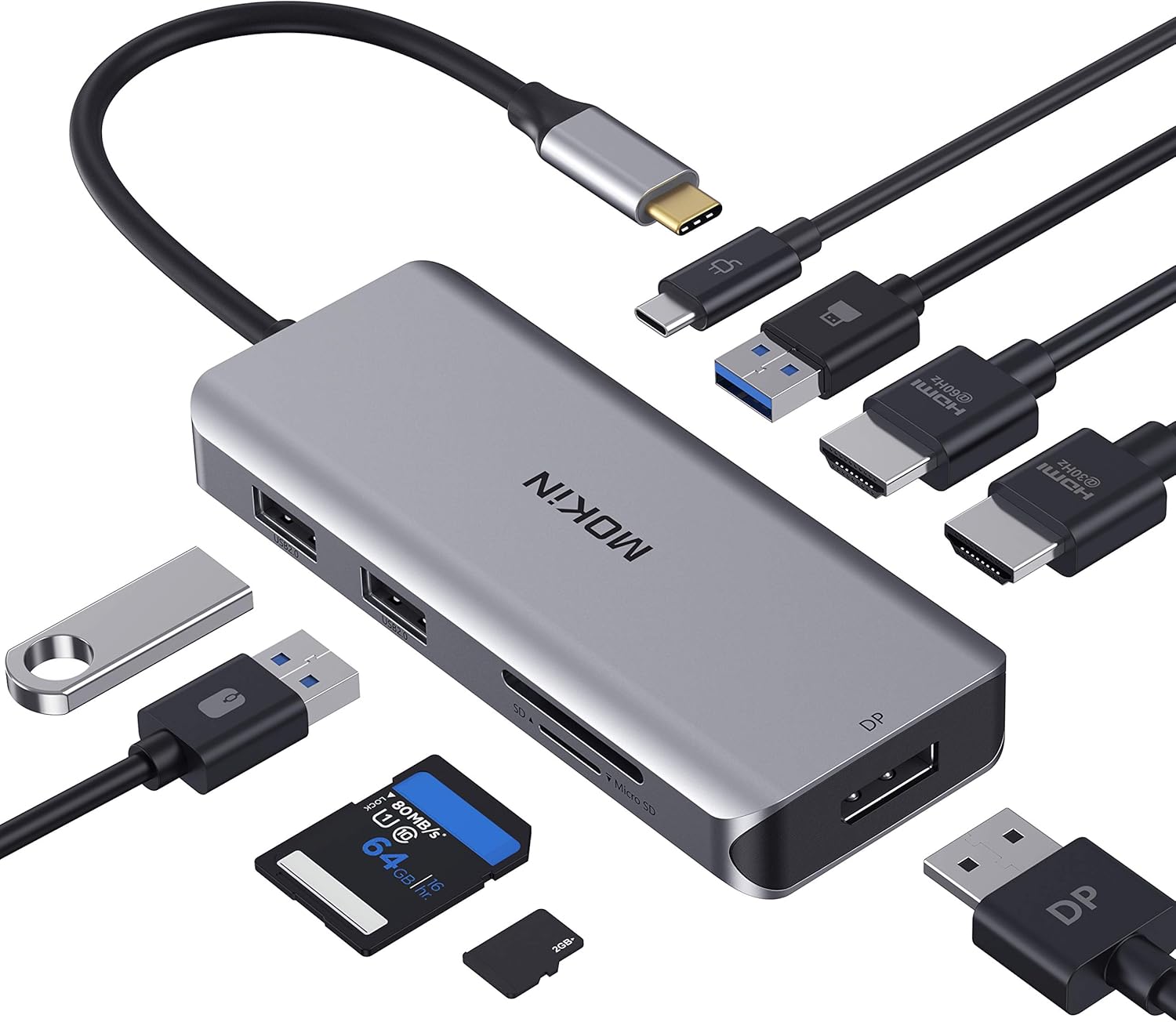 Docking Station, USB C Adapter Dual HDMI, 9 in 1 Triple Display Multiport Adapter Dongle with 2 HDMI 4K, DisplayPort, 3 USB, 100W PD