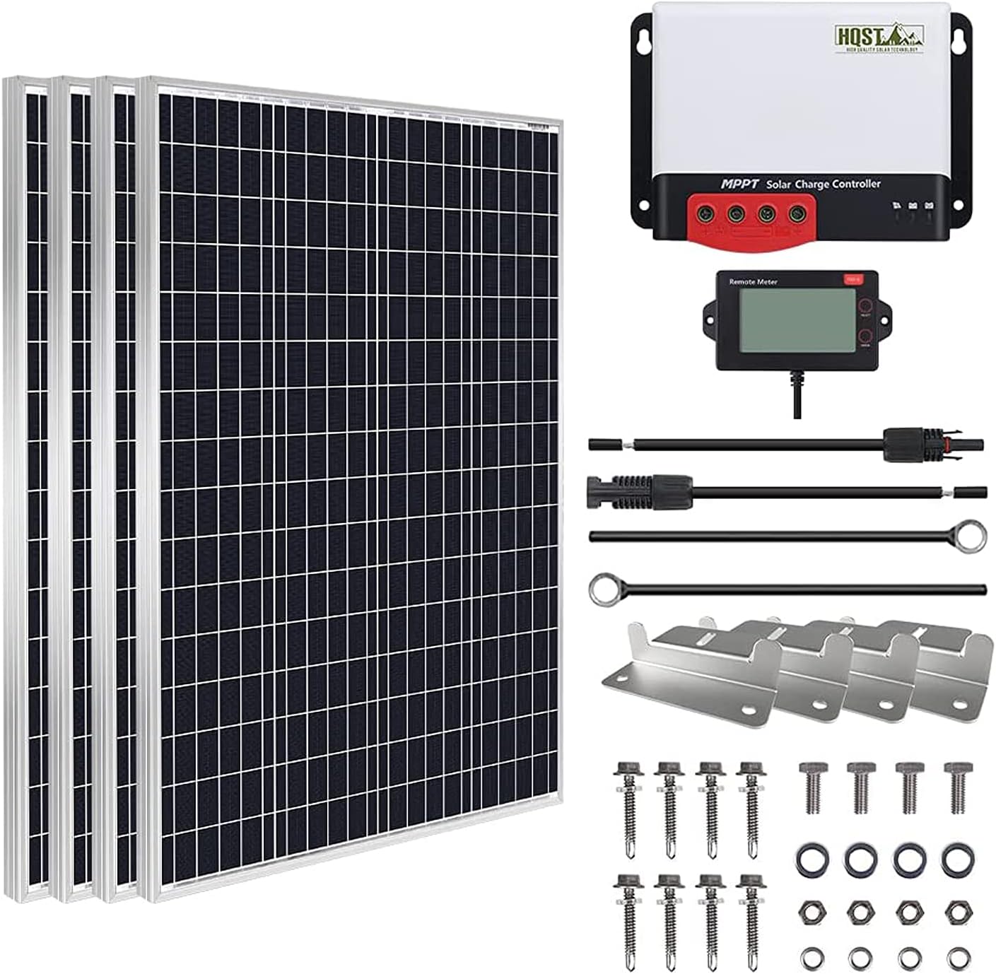 HQST 400W Solar Panel Kit 12V Monocrystalline Solar Panel with 40A MPPT Solar Charge Controller, Mounting Z Bracket, 20FT 10AWG Solar Cable